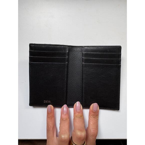 Dior Oblique Jacquard Card Wallet Black Leather Bifold Men’s Compact Slim - Picture 2 of 6